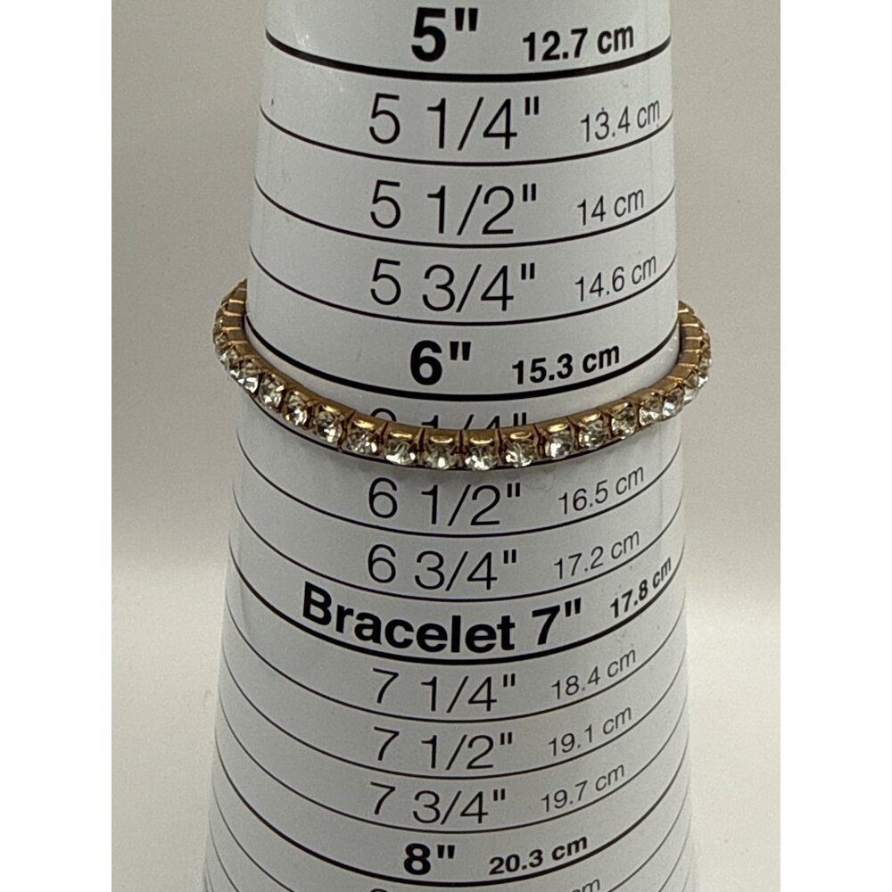 Gold Crystal Tennis Stretch Bracelet Y2K Aesthetic Minimalist Bling - Picture 3 of 3